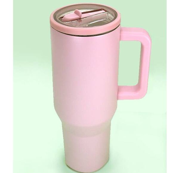 40 oz Pink Solid Color Insulated Stainless Steel Tumbler with Handle - Picture 1 of 6